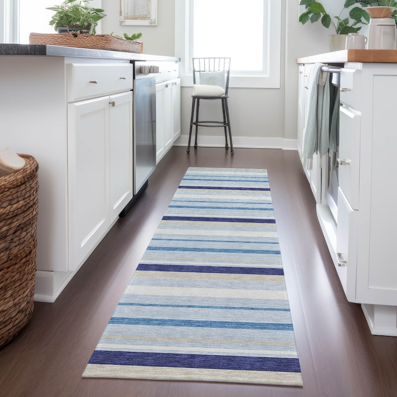 Machine Washable Indoor/ Outdoor Chantille Contemporary Stripes Rug