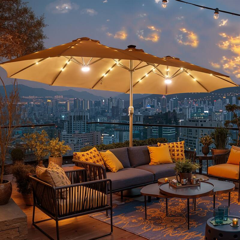 XIZZI Outdoor Patio Umbrella with Solar LED Lights and Base