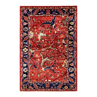 Hand Knotted Traditional Tribal Wool Orange Area Rug - 2' 9" x 4' 2"