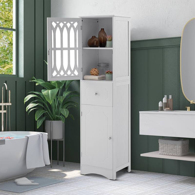 Modern Stylish Wooden Bathroom Cabinet with an Acrylic Cabinet Door Panel - White