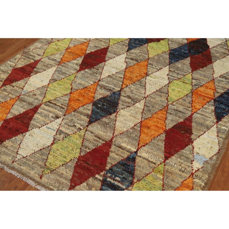 Trellis Geometric Moroccan Oriental Rug Hand-Knotted Wool Carpet - 5'0" x 6'7"