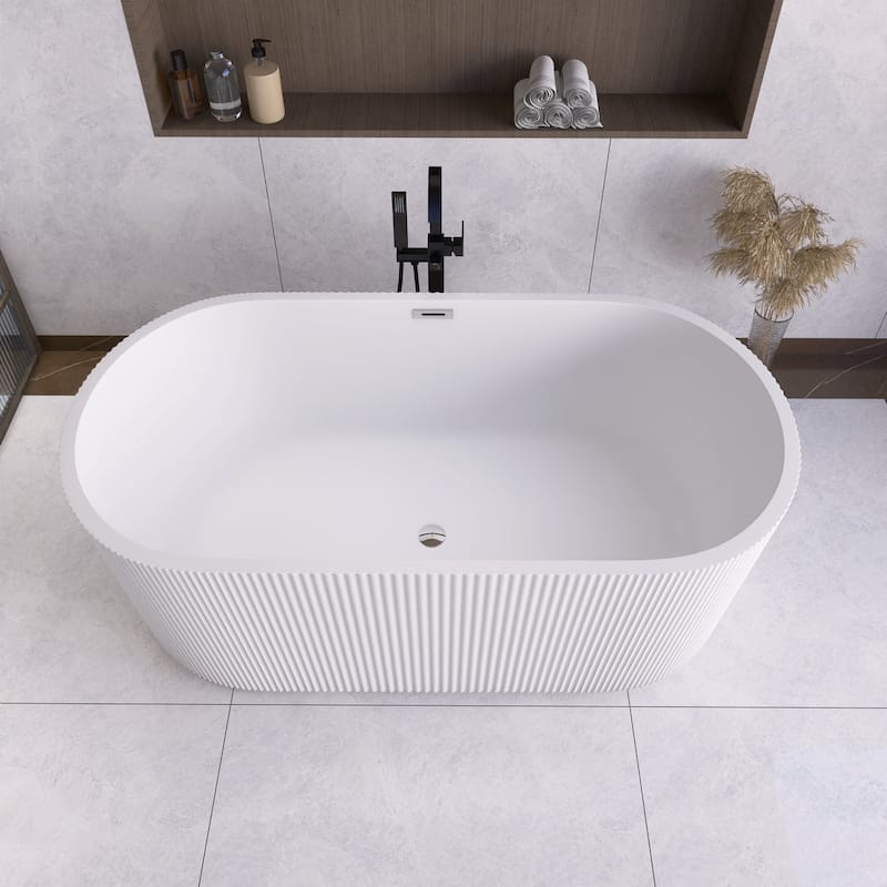 Acrylic Freestanding Flatbottom Soaking Bathtub in Glossy White