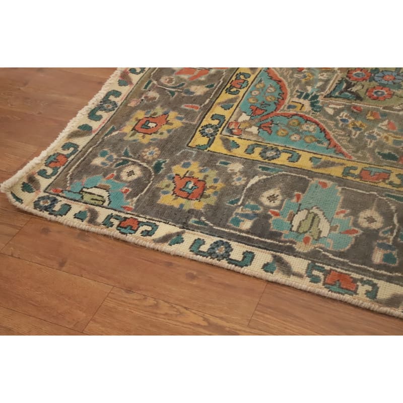 Hand Knotted Oriental 100% Wool Carpet Traditional Floral Oranges & Rust Tabriz Area Rug - 9' 10'' X 6' 7''