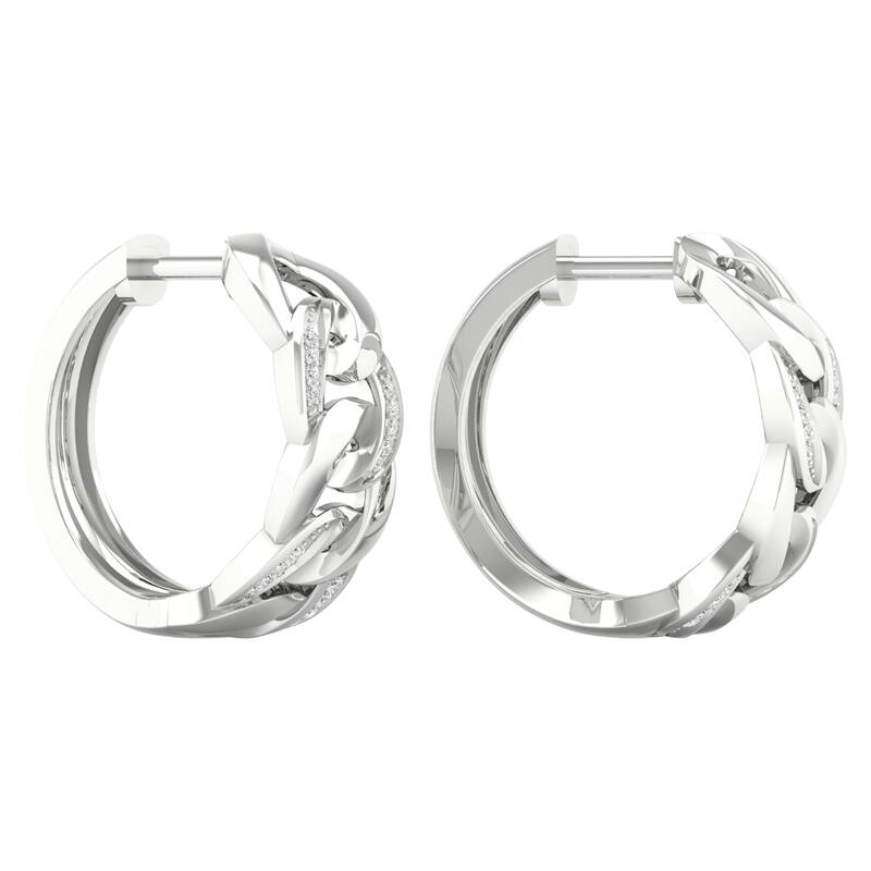 1/10ct TDW Diamond Cuban Link Hoop Earrings in 10k Gold for Women