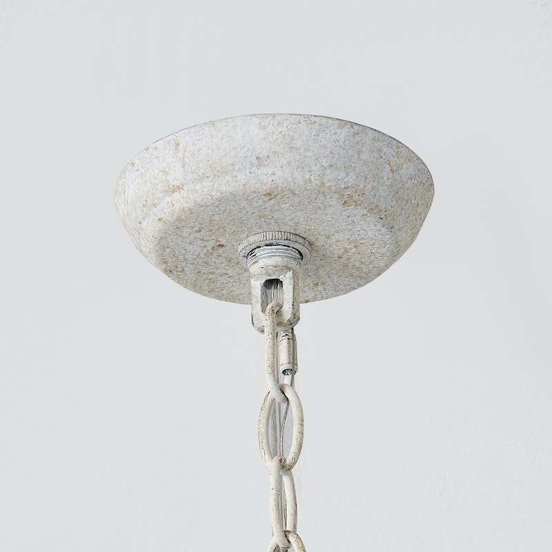 17" 4-Light Coastal 2-Tier Round Fringe White Wood Chandelier - 16.93 " D x 16.93 " W x 29.13" H