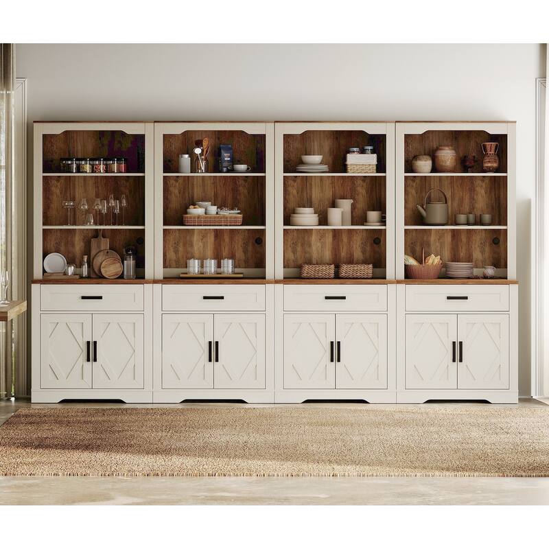 5 Tier 4-Column Bookshelf Set with Open Storage and Glass Doors