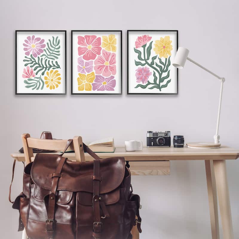 Stupell Minimal Spring Hue Flowers Framed Giclee Art Design By Kim Allen (Set of 3)