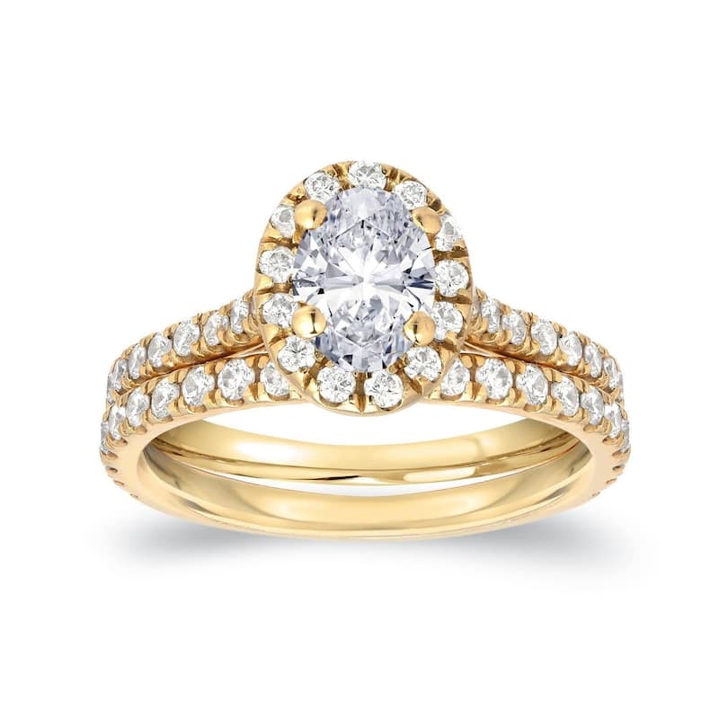 Auriya 14k Gold 1ctw Halo Oval Diamond Engagement Ring Set - Yellow - 4