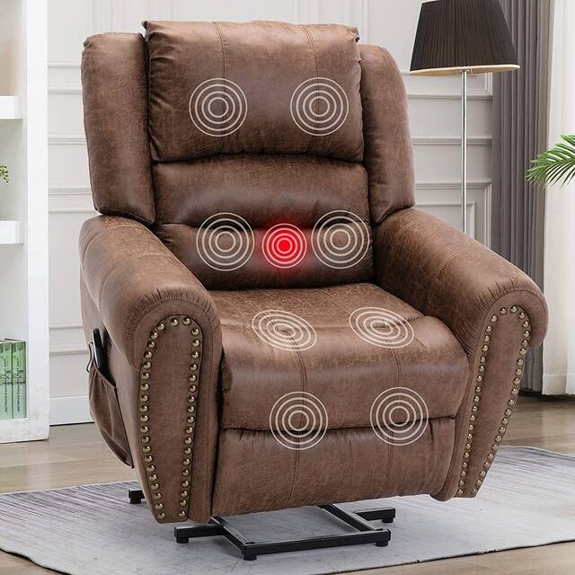Leather Rivet Power Lift Recliner Chair with Massage and USB Port