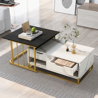 Modern Marble Top Coffee Tables Set of 2, Center Tables with Drawers ...