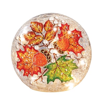 Hand-Painted Pearled Leaf Crackled Glass LED Lighted Ball