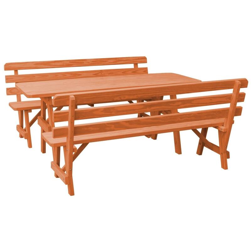 Pine 8' Picnic Table with 2 Backed Benches - Redwood Stain
