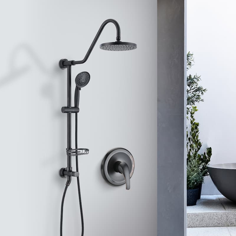 PROOX 8 Inch Rain Shower Head with Handheld Shower System with Slide Bar Soap Bracket Dish Valve Included