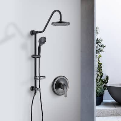 PROOX 8 Inch Rain Shower Head with Handheld Shower System with Slide Bar Soap Bracket Dish Valve Included