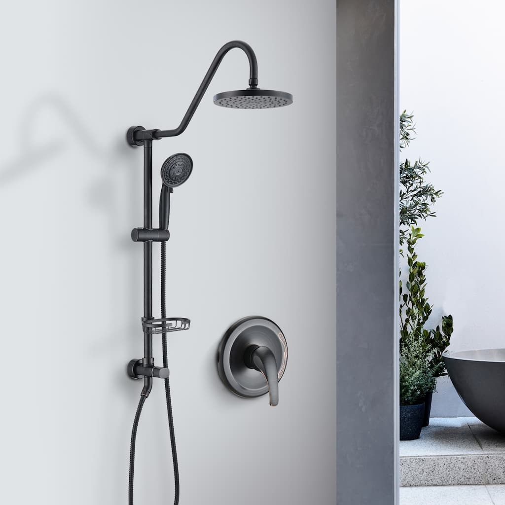 PROOX 8 Inch Rain Shower Head with Handheld Shower System with Slide Bar Soap Bracket Dish Valve Included