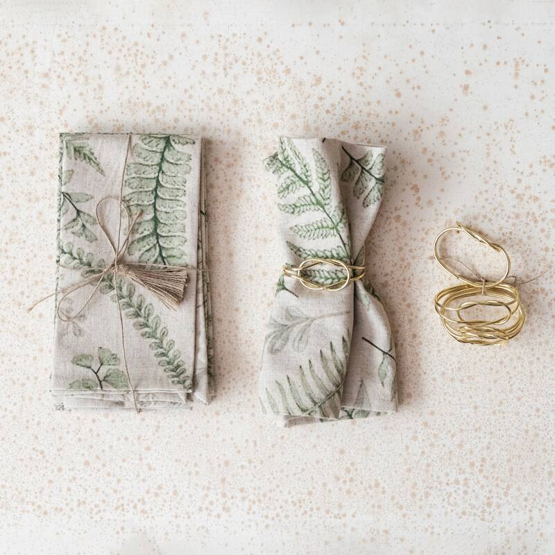 Cotton Napkins with Botanical Print - 18.0"L x 0.3"W x 18.0"H - 18.0"L x 0.3"W x 18.0"H