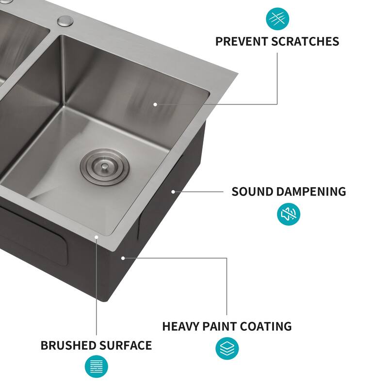 Double Bowl (50/50) Drop in Kitchen Sink 16 Gauge with Two 10" Deep Basin