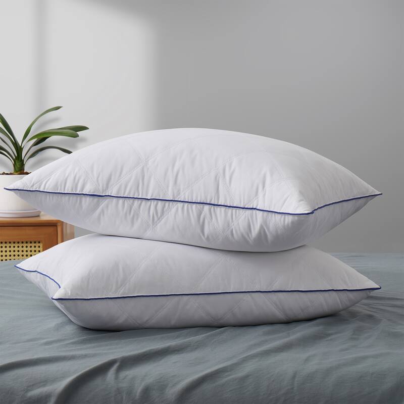 Set of 2 Medium Goose Feather Bed Pillows with Soft Microfiber Cover - White