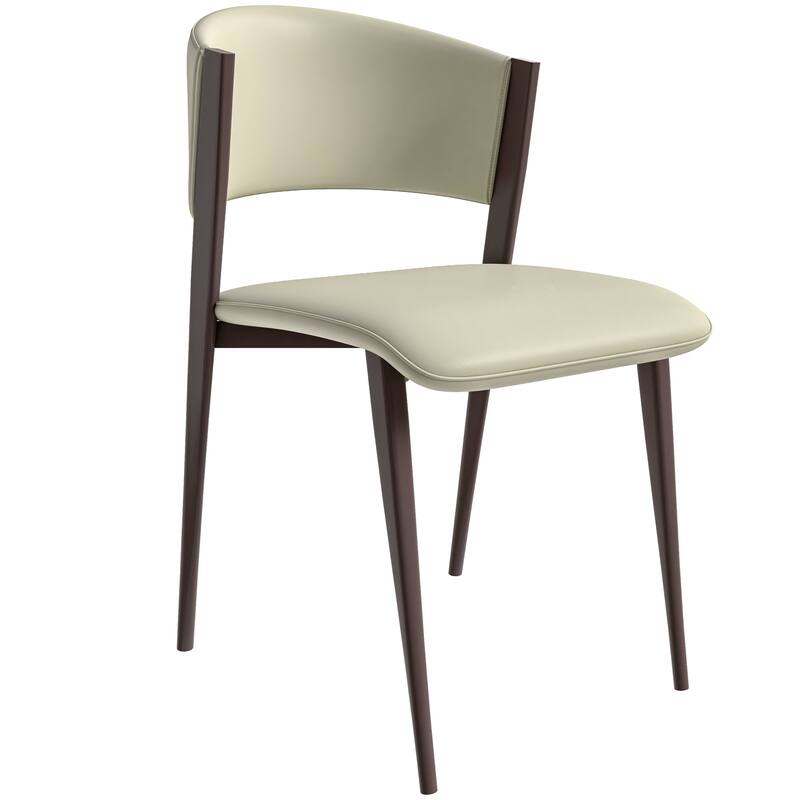 Aspen Dining Chair with Leather Seat in Black Metal by LeisureMod - Light Grey