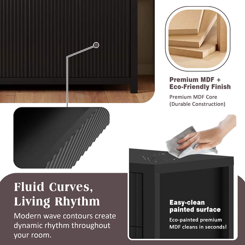 Roomfitters Modern Sideboard Cabinet, Wave Pattern Storage Buffet with Adjustable Shelves, Accent Console
