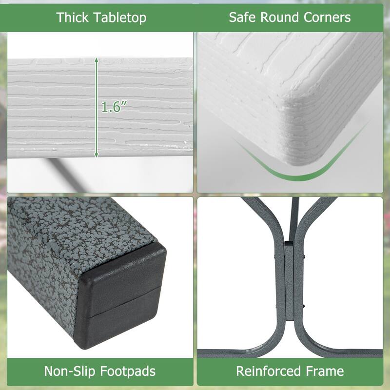 72 Inch 8-Person Outdoor Picnic Table and Bench Set with HDPE Wood-Texture Top and with Built-in Umbrella Hole