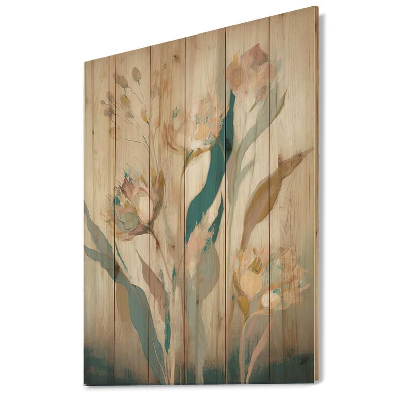 Designart 'Wild Flowers In Faded Vintage Colours IV' Floral Wood Wall Art - Natural Pine Wood