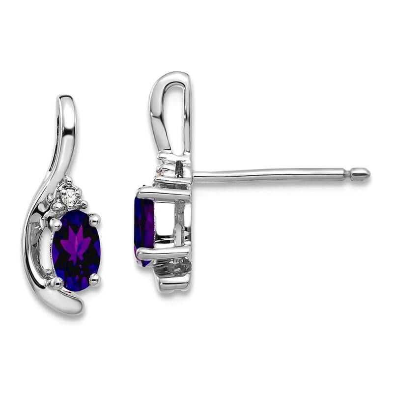 Curata 14k White Gold Natural Gemstone Diamond Teardrop Earrings - 14x5mm - Amethyst