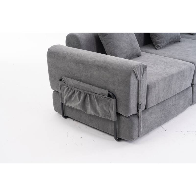 Folding Chaise Longue Sofa Fold Out Loveseat Floor Couch, Convertible Sleeper Sofa Bed Modular Leisure Sofa