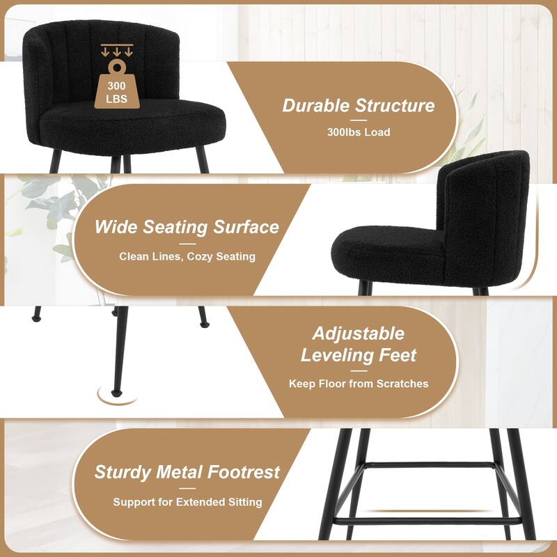 Upholstered Counter Height Barstools with Back Modern Chairs for Kitchen Island