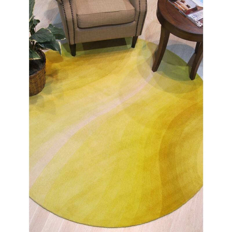Yellow Hand-Tufted Wool Contemporary Desertland Rug, 8' Round, Bold Plush Statement - L