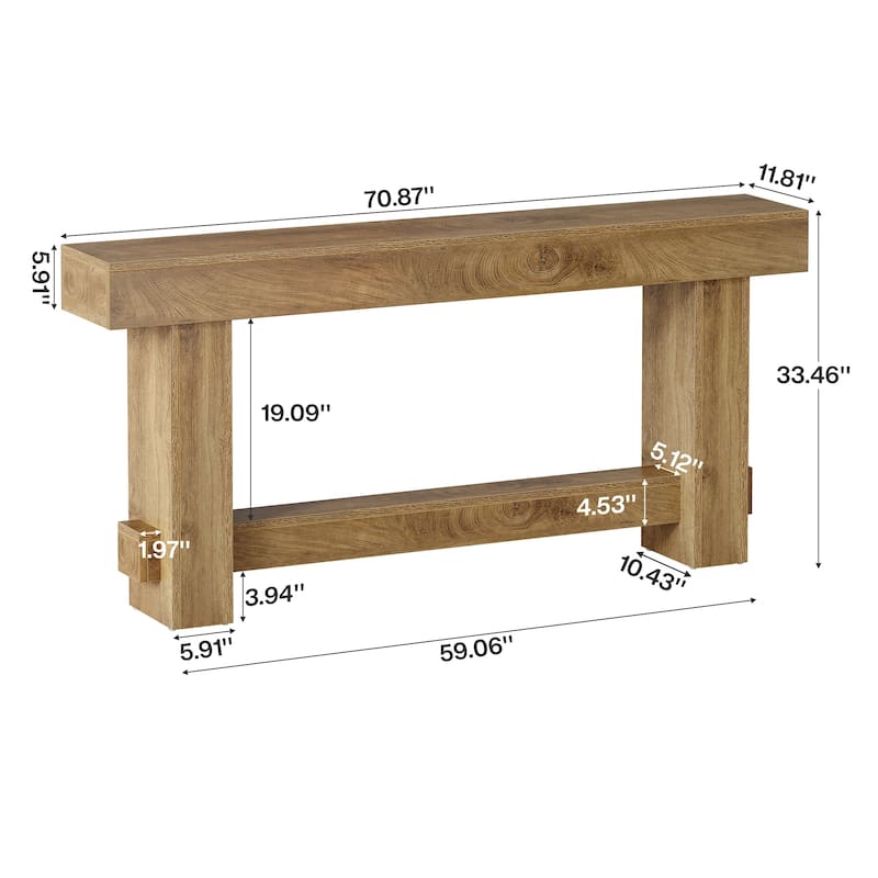 Farmhouse Industrial 71" Long 2-Tier Console Table for Entryway