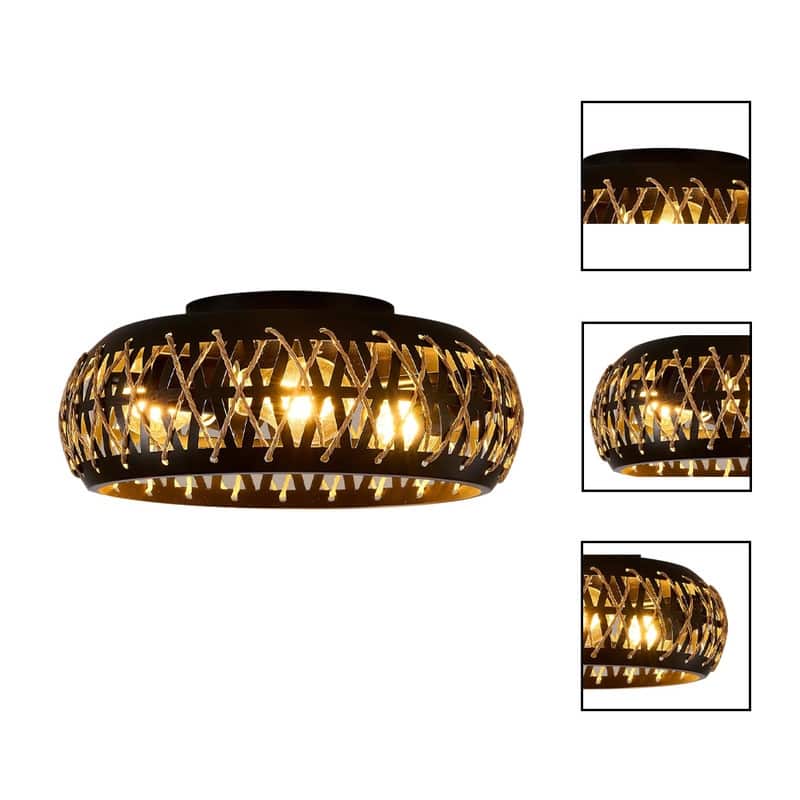 3 Light led light black ceiling light metal, rattan boho light fixtures - N/A