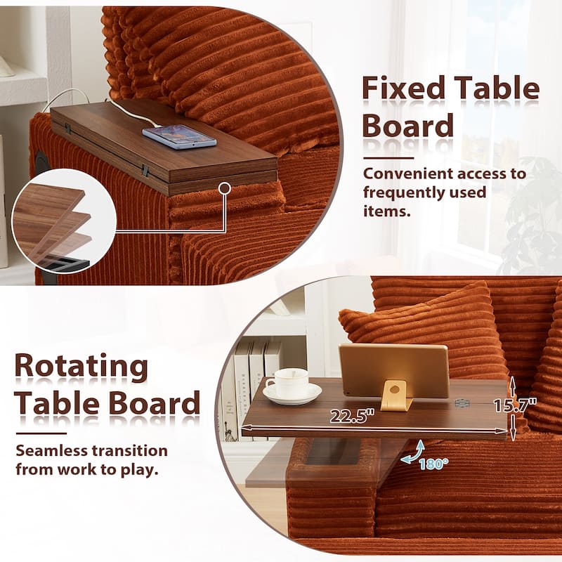 Versatile Chaise Lounge Single Sofa Chair with Ottoman, Swivel Table, Storage Armrest, Cup Holder, Bluetooth Speaker and USB