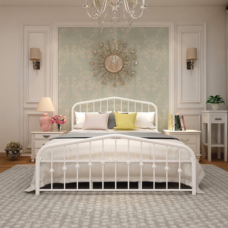 Alazyhome Platform Metal Bed Frame with Headboard, Iron Slat Support