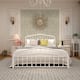 alazyhome Platform Metal Bed Frame with Headboard, Iron Slat Support - White - Queen