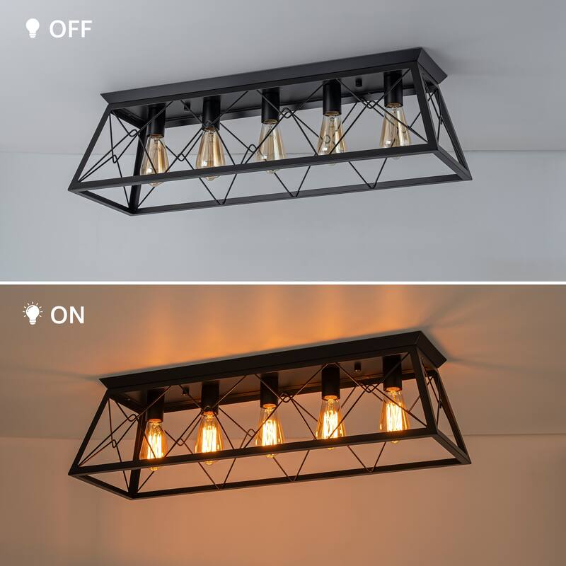Starsky 5-Light Linear Farmhouse Rectangular Open Cage Flush Mount