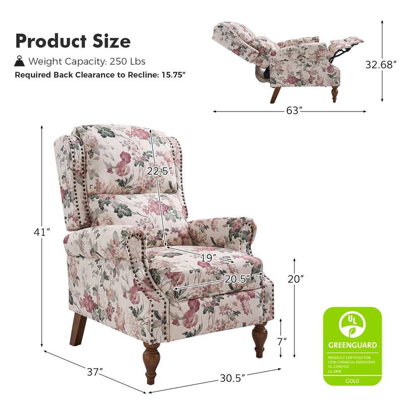 Terri Classic Cutaway Arms with Nailheads Manual Recliner for Living Room Set of 2 by HULALA HOME