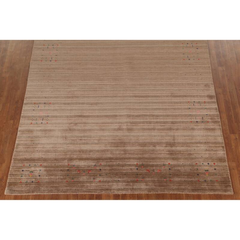 Striped Brown Gabbeh Oriental Area Rug Hand-Knotted Wool Carpet - 7'9" x 9'10"