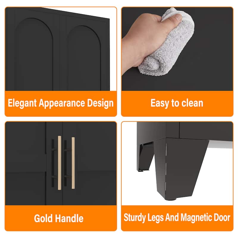 Anmytek 71" Tall Metal Storage Cabinet with 2 Doors and Adjustable Shelves Black for Bedroom Living Room Kitchen