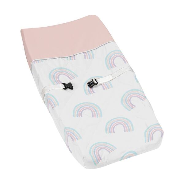 slide 2 of 6, Pastel Rainbow Collection Girl Changing Pad Cover - Blush Pink, Purple, Teal, Blue and White