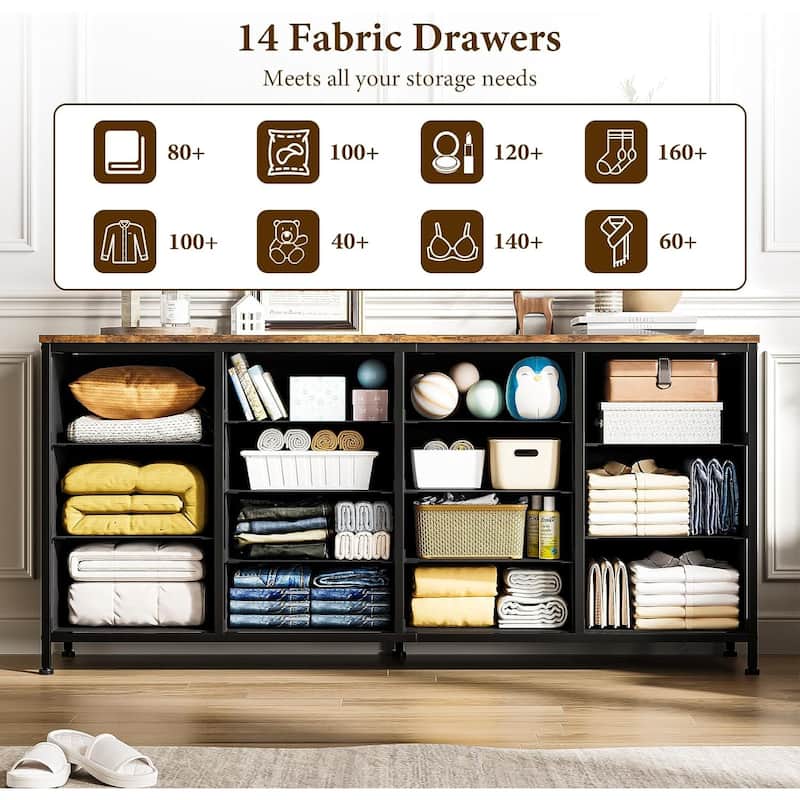14 Drawer Dresser, 63 Inch White Dresser TV Stand