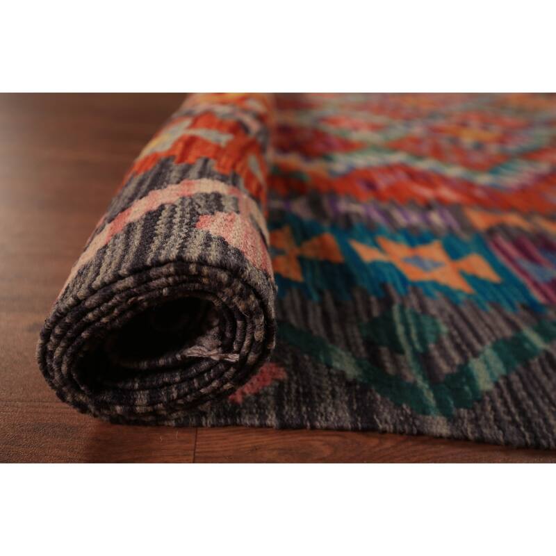 South Western Orange Kilim Oriental Area Rug Hand-Woven Wool Carpet - 10'2" x 12'11"