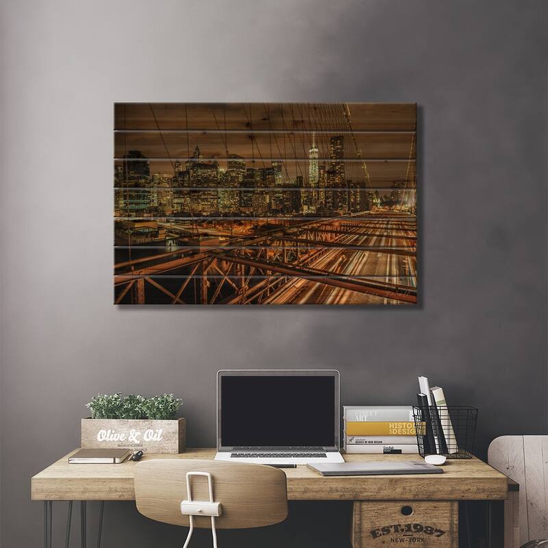 Brooklyn Bridge Print On Wood by Anders Jorulf - Multi-Color