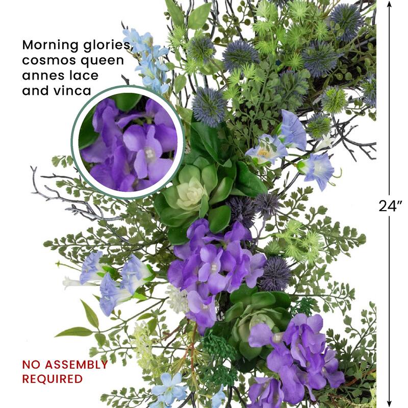 Mixed Wild Flowers and Twig Artificial Spring Wreath, 24-Inch