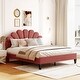 preview thumbnail 1 of 20, Queen Platform Bed with Velvet Headboard and Sturdy Wooden Frame Bean paste red - Queen