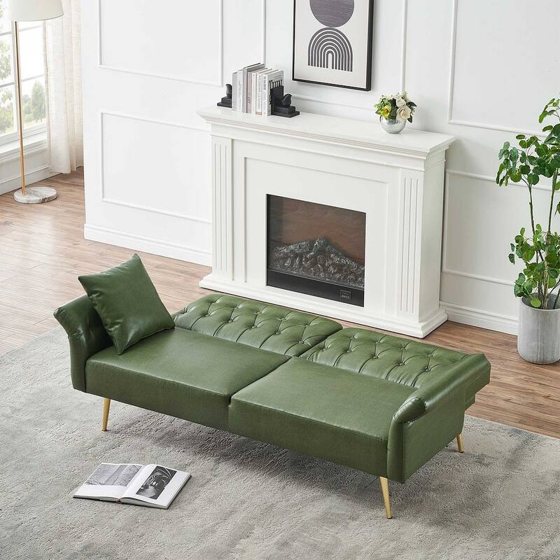 Futon Sofa Bed, Faux leather Foldable Couch Convertible Loveseat Sleeper Daybed with Adjustable Armrests for Small Space