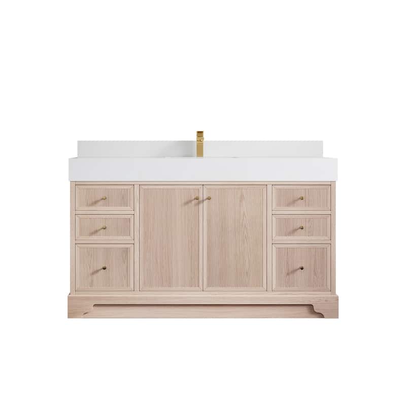 Willow Collections 60 in. W x 22 in. D Manhattan Oak Wood Double Sink Bathroom Vanity with Countertop - 2"White Quartz - White Oak
