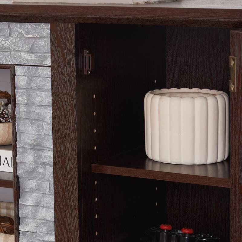 Faux Stone TV Stand TV Console for TVs up to 75", Large Entertainment Center Media Storage Cabinet with Adjustable Shelves