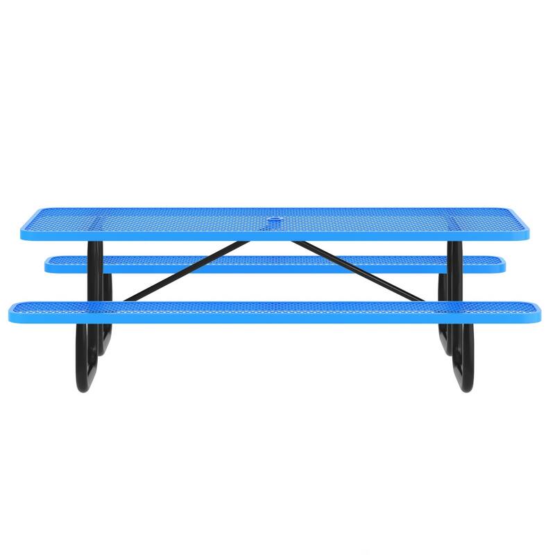 Commercial Grade Expanded Mesh Metal Outdoor Picnic Table with Anchors