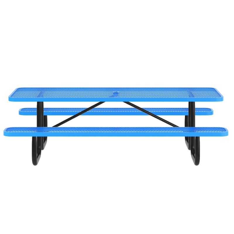 Commercial Grade Expanded Mesh Metal Outdoor Picnic Table - 95.75"D x 57.5"W x 30"H